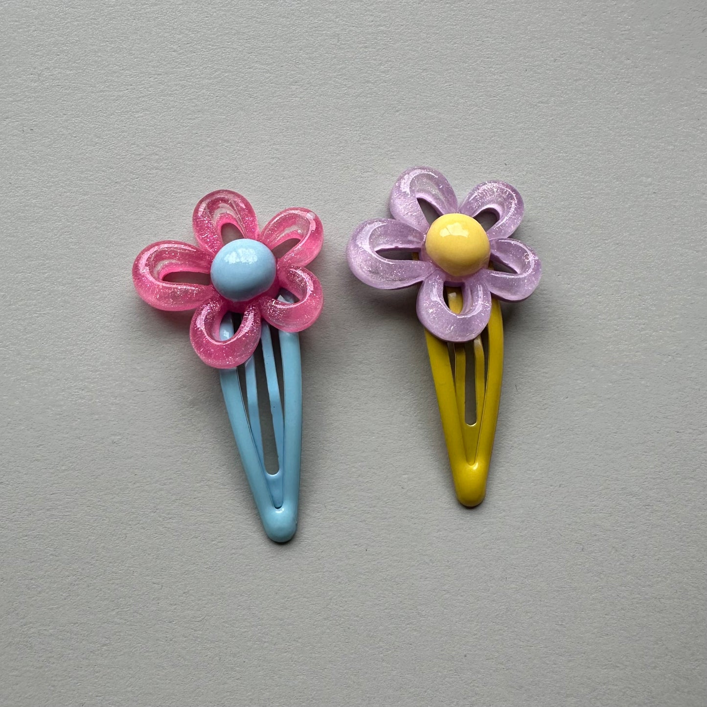 flower hairpins - blue/mustard