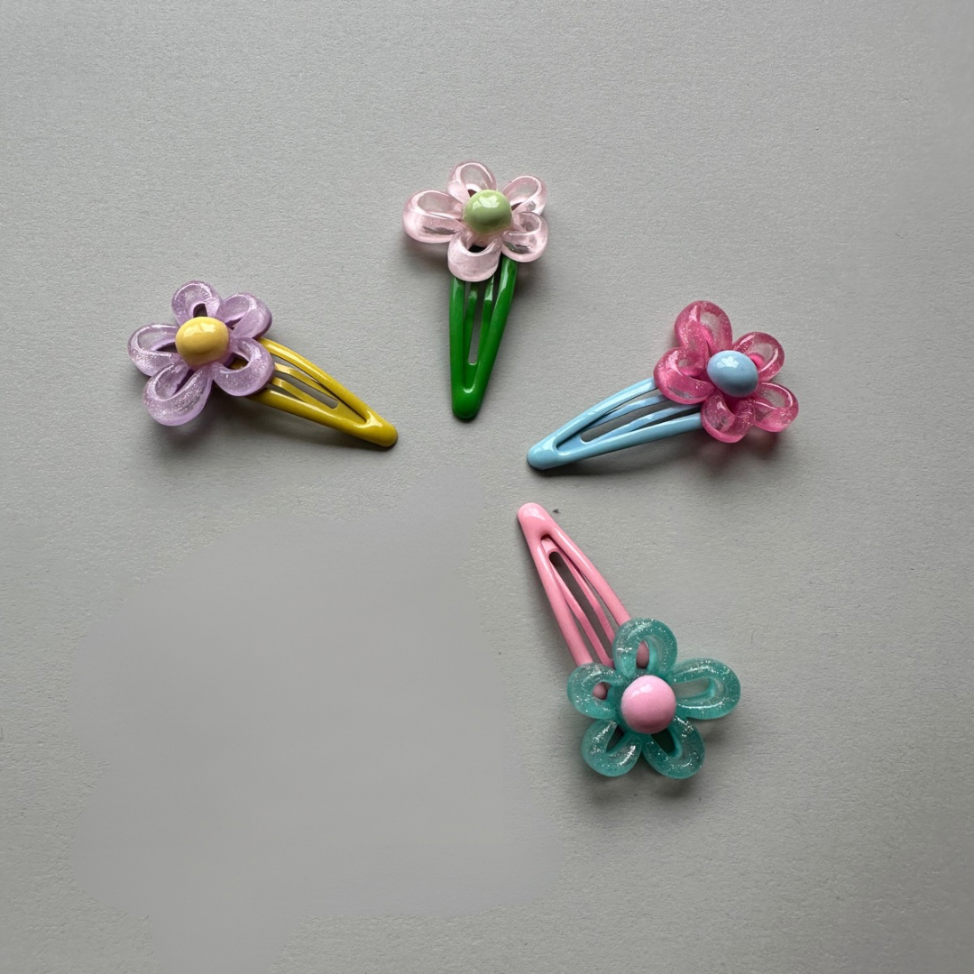 flower hairpins - green/pink