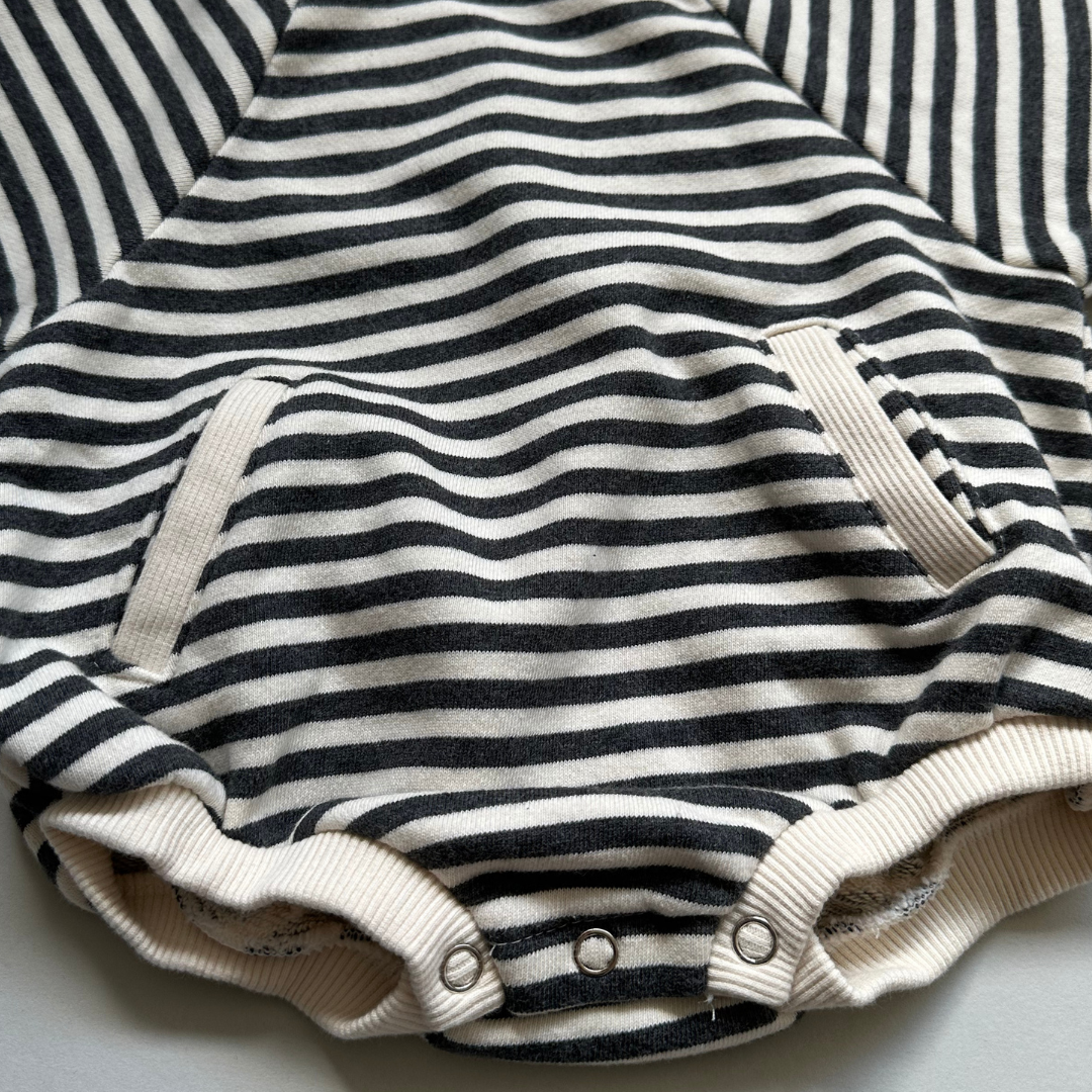 stripe pocket baby onesie - charcoal
